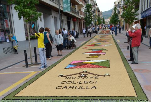 Carpet of flowers on the road made by students and teachers of the Institut Montsoriu in Arbúcies during the Enramades festival in 2016.. CC BY-SA 4.0 - Auledas / wIkimedia Commons