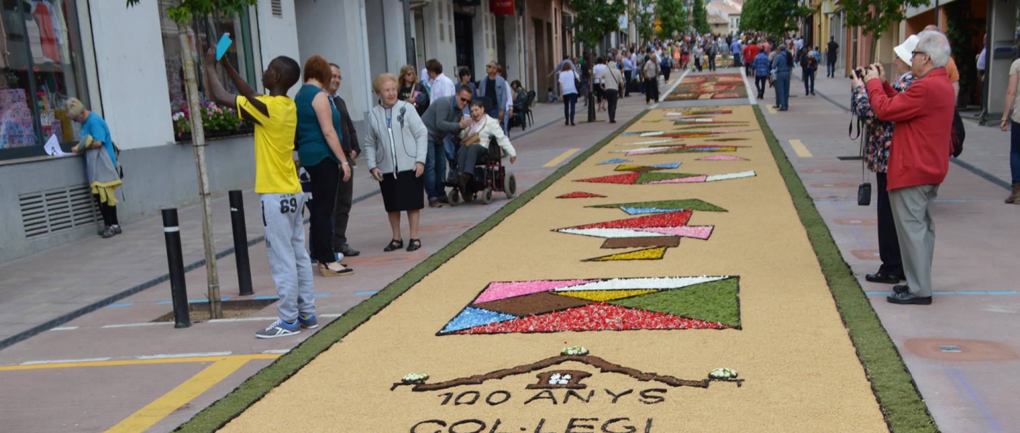 Carpet of flowers on the road made by students and teachers of the Institut Montsoriu in Arbúcies during the Enramades festival in 2016.. CC BY-SA 4.0 - Auledas / wIkimedia Commons